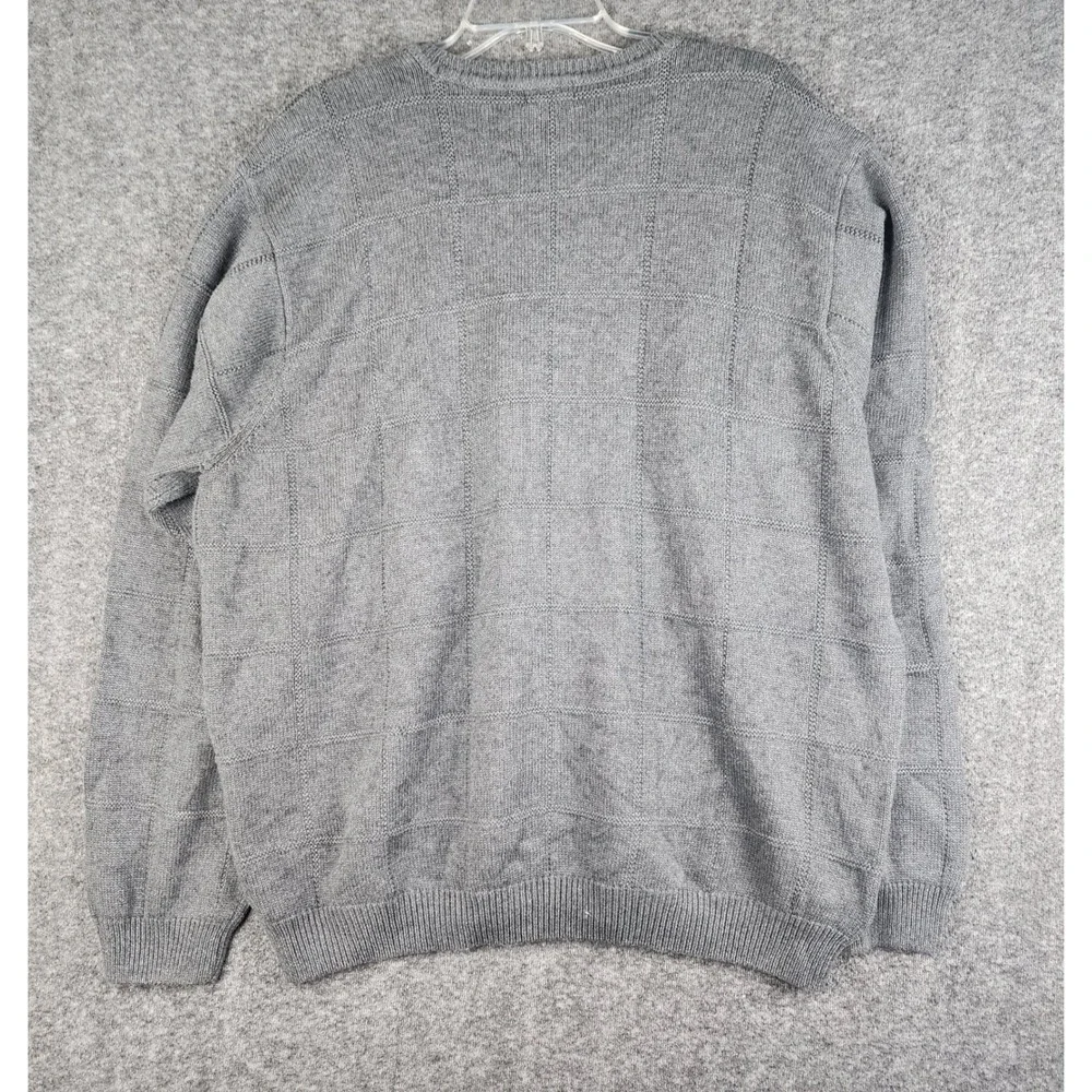 Izod Sweater Mens XXL Gray‎ Windowpane Textured Knit 100% Cotton Crewneck